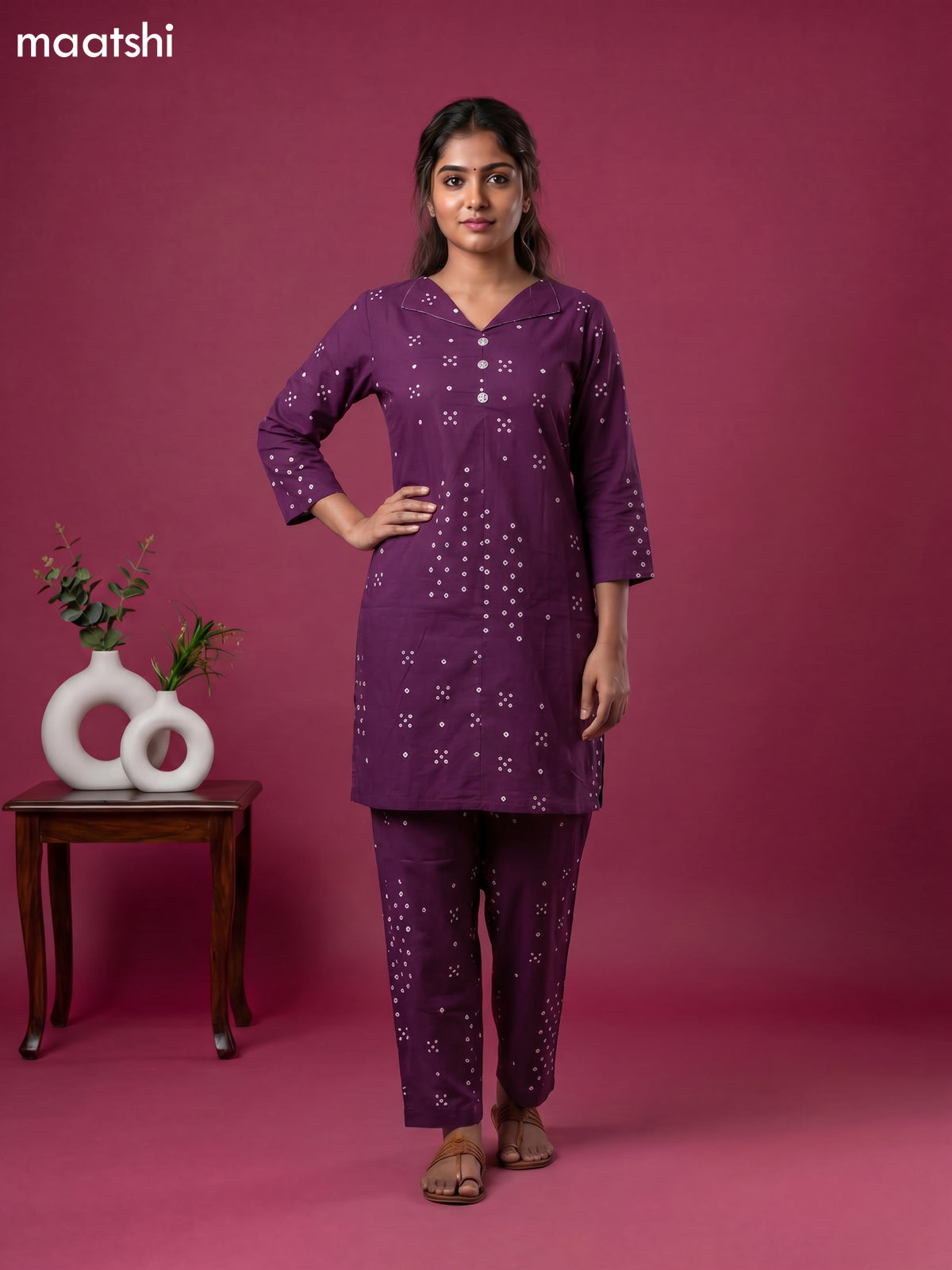 Purple Cotton Printed Co-Ord Set