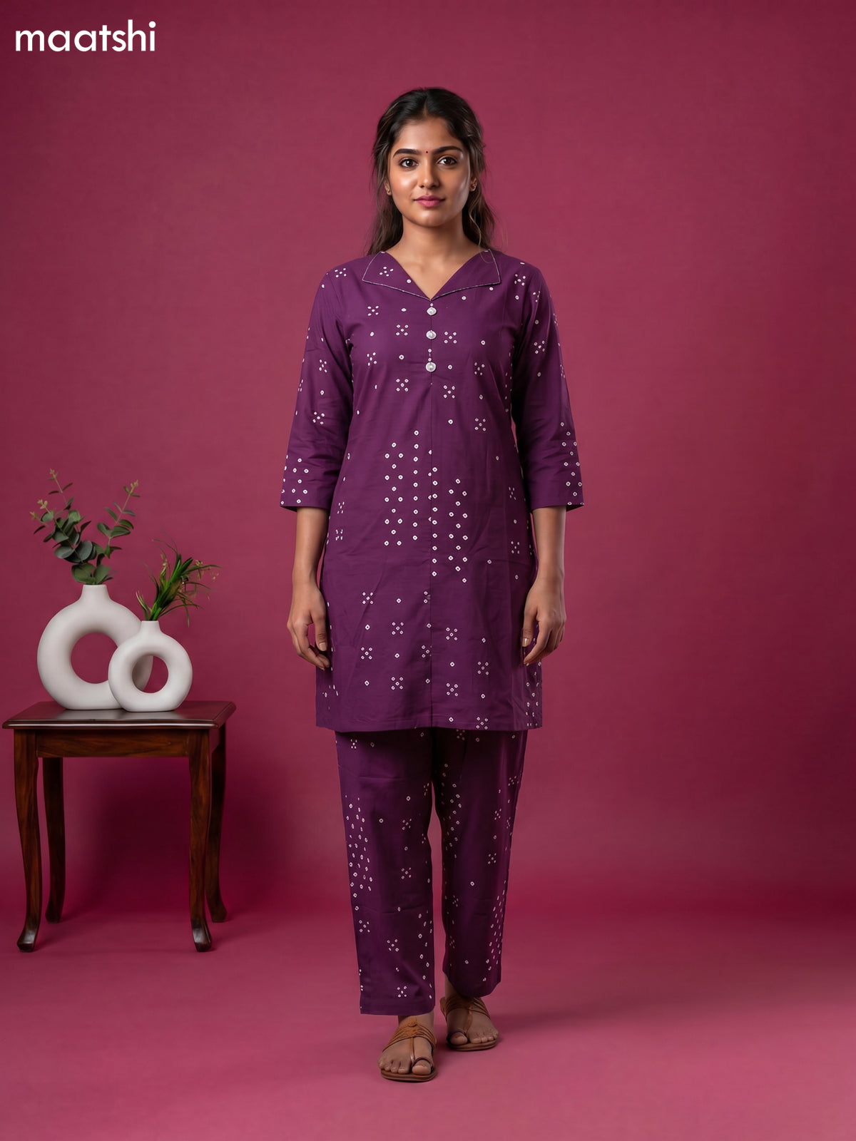 Purple Cotton Printed Co-Ord Set