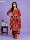 Dark Orange Cotton Printed Straight Suit