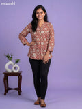 Rust Orange Cotton Floral Printed Short Kurti