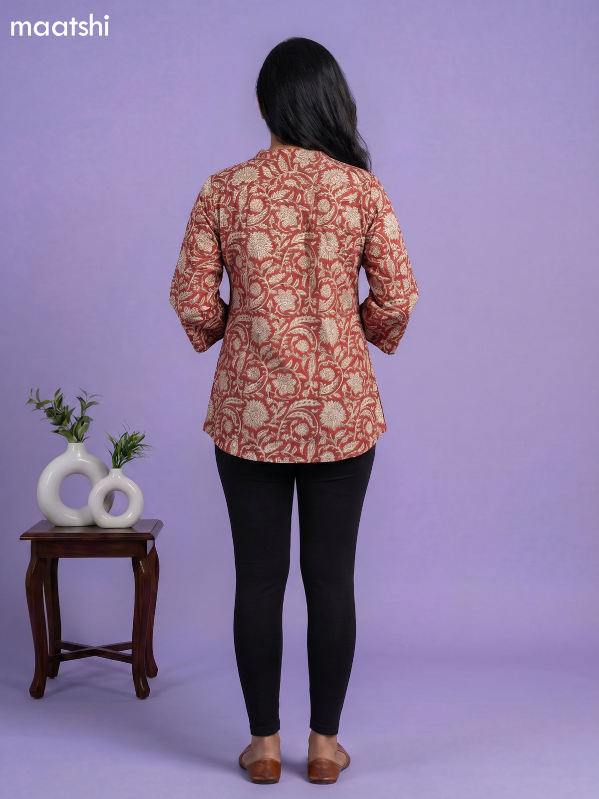 Rust Orange Cotton Floral Printed Short Kurti