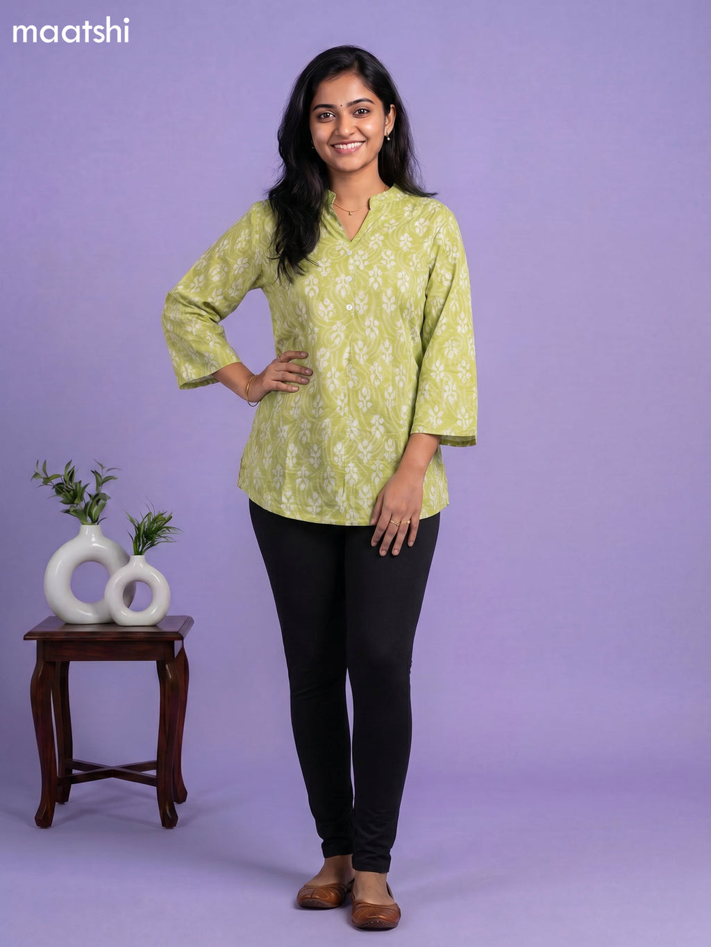 Pastel Green Cotton Dabu Printed Short Kurti