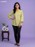 Pastel Green Cotton Dabu Printed Short Kurti