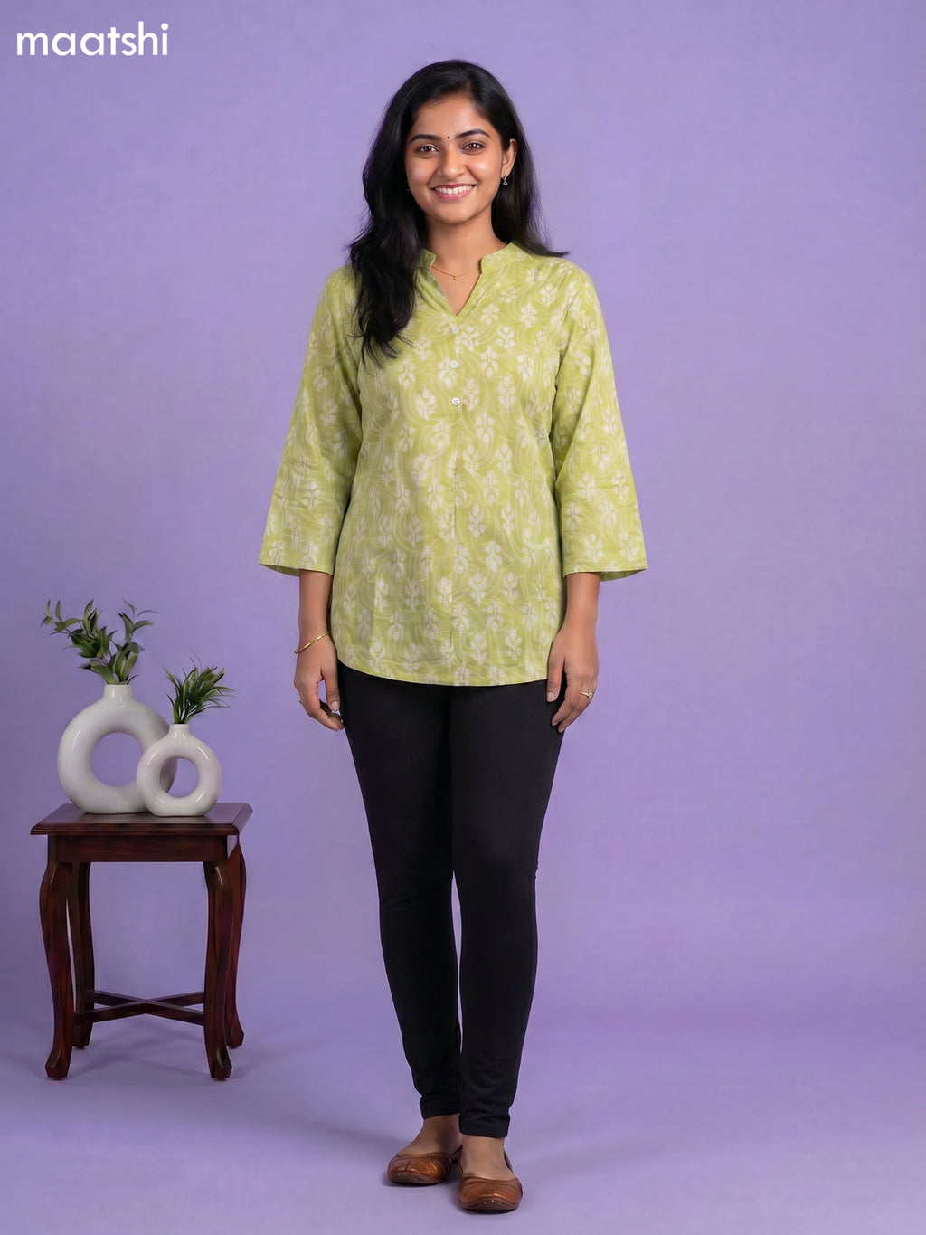 Pastel Green Cotton Dabu Printed Short Kurti