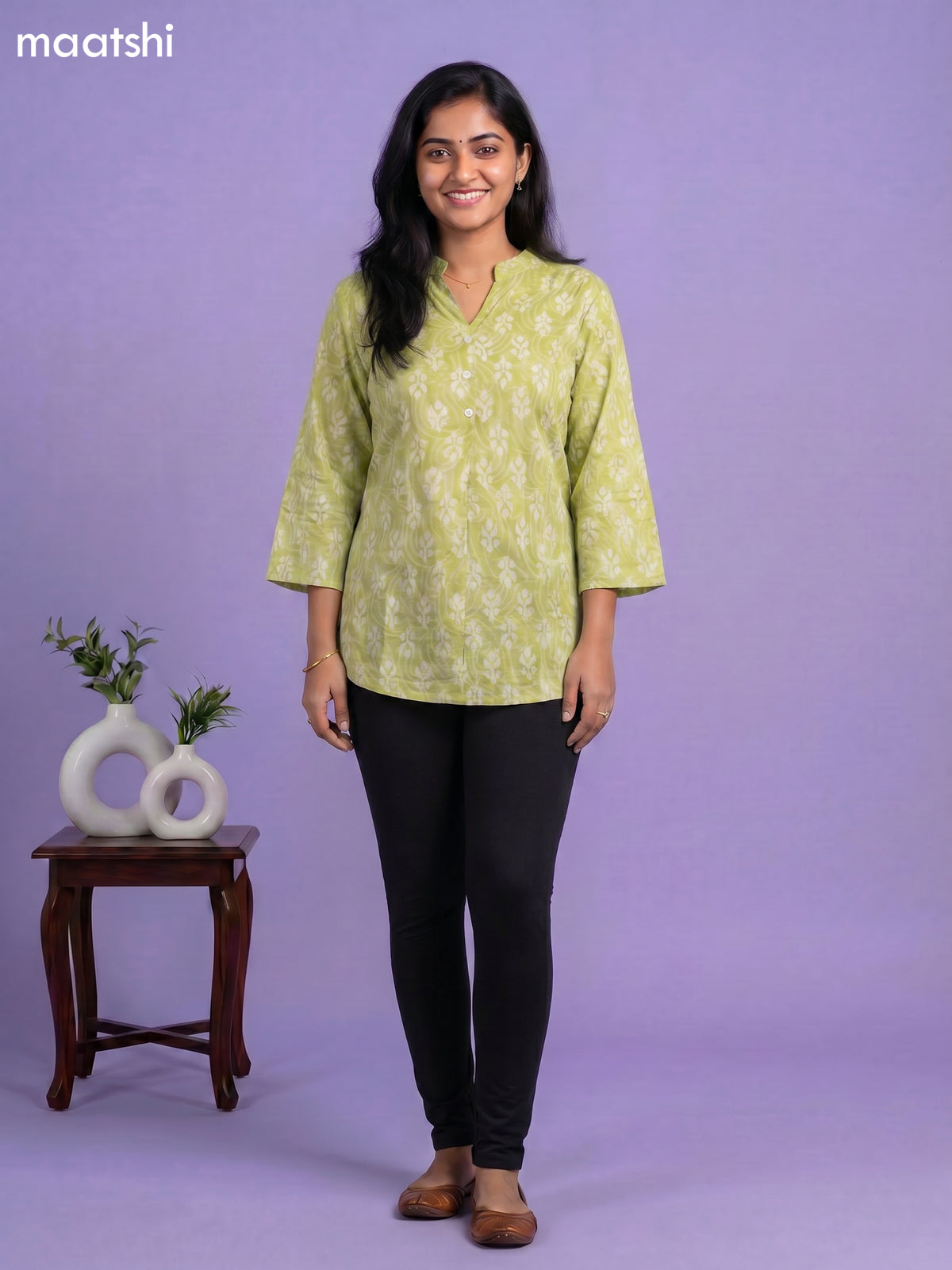 Pastel Green Cotton Dabu Printed Short Kurti