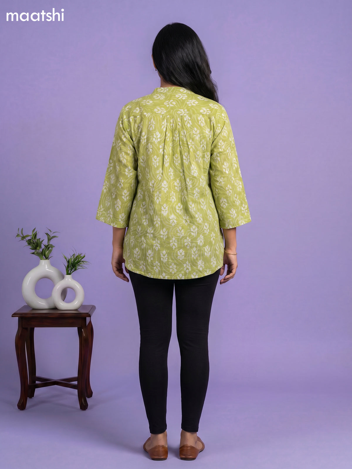 Pastel Green Cotton Dabu Printed Short Kurti