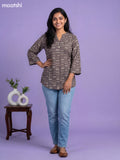 Dark Grey Cotton Printed Short Kurti
