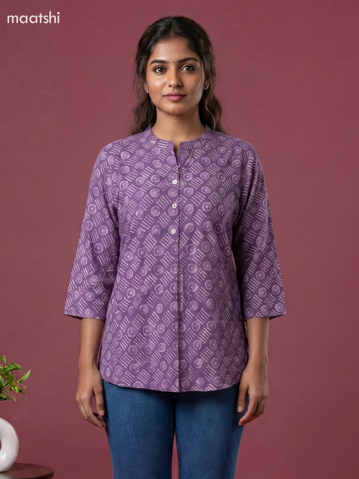 Lavender Cotton Batik Printed Short Kurti