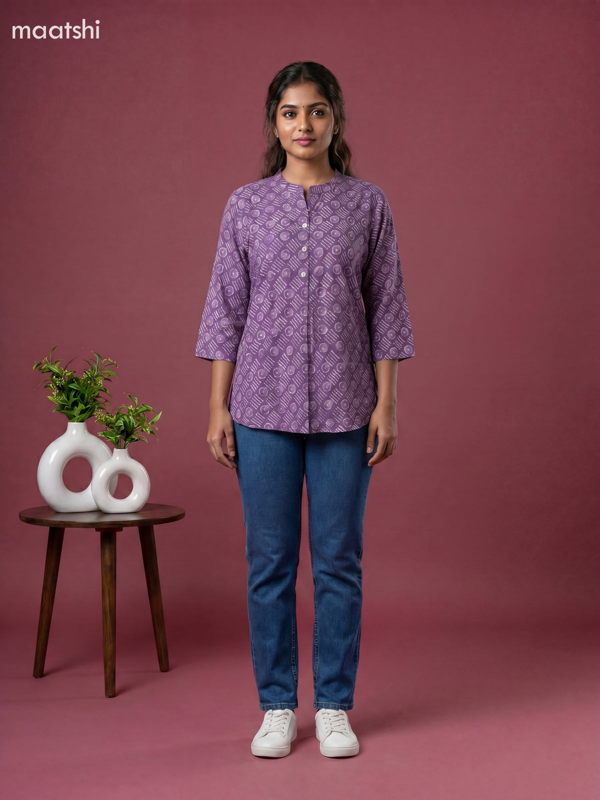 Lavender Cotton Batik Printed Short Kurti