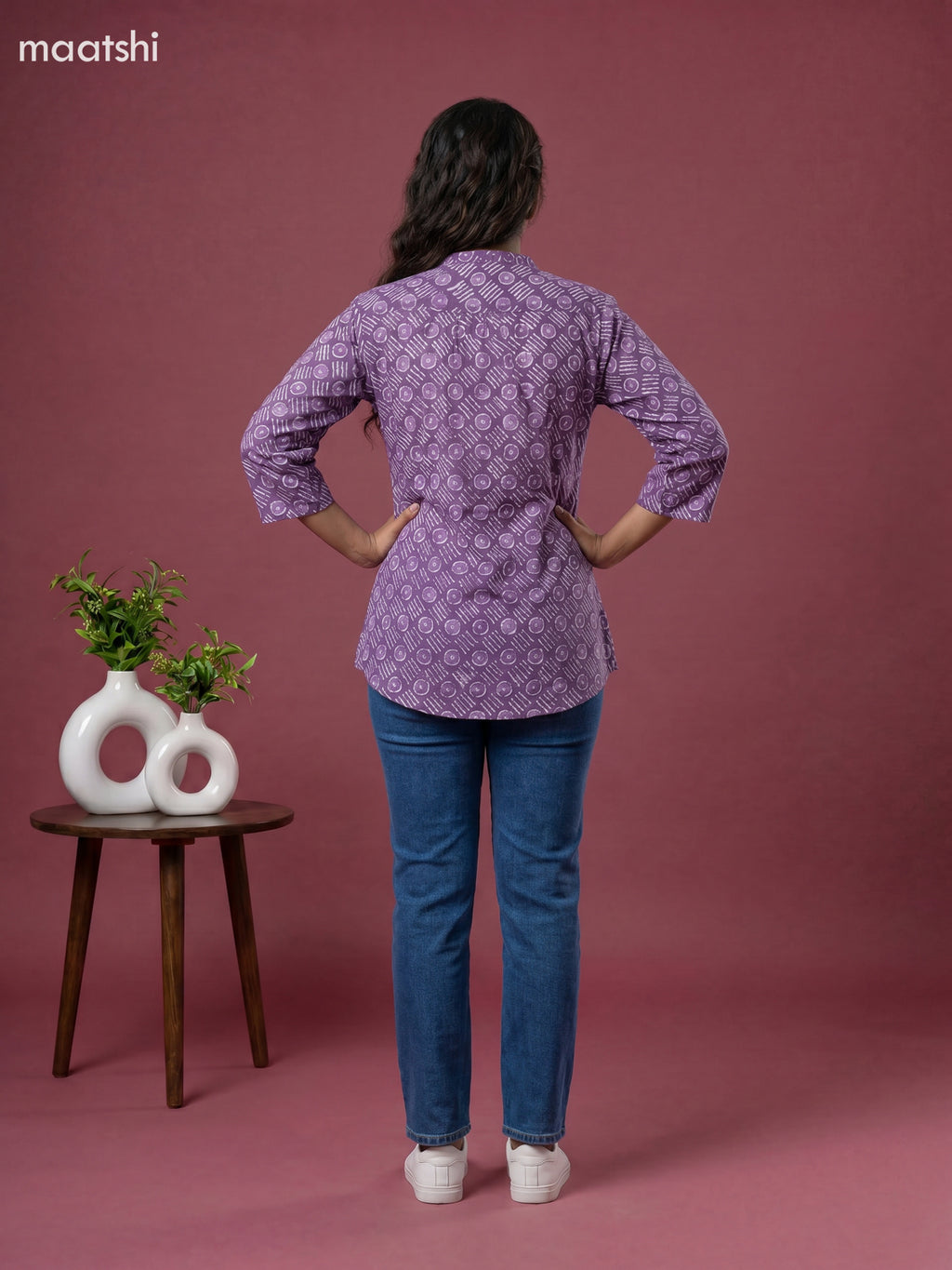 Lavender Cotton Batik Printed Short Kurti