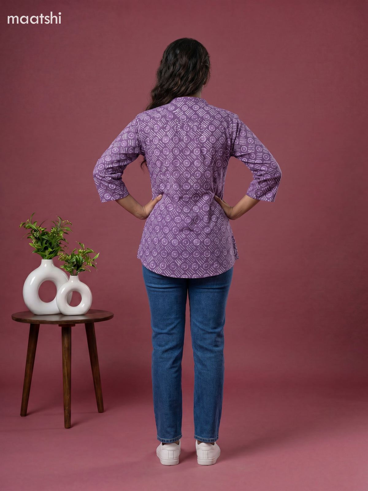 Lavender Cotton Batik Printed Short Kurti
