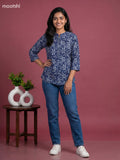 Indigo Blue Cotton Batik Printed Short Kurti