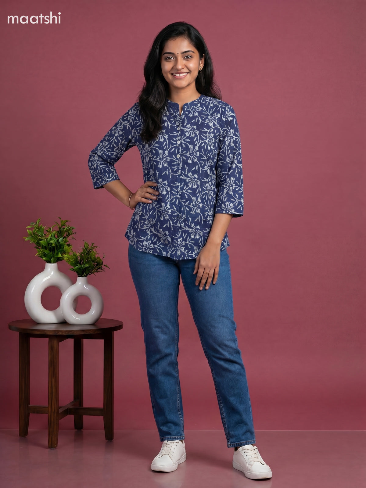 Indigo Blue Cotton Batik Printed Short Kurti