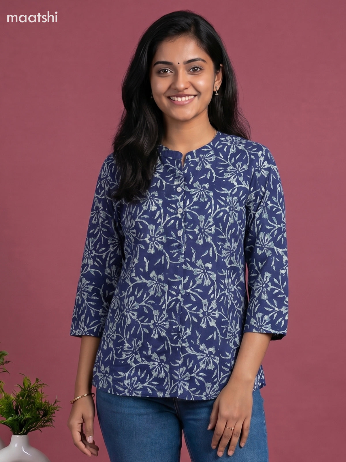 Indigo Blue Cotton Batik Printed Short Kurti