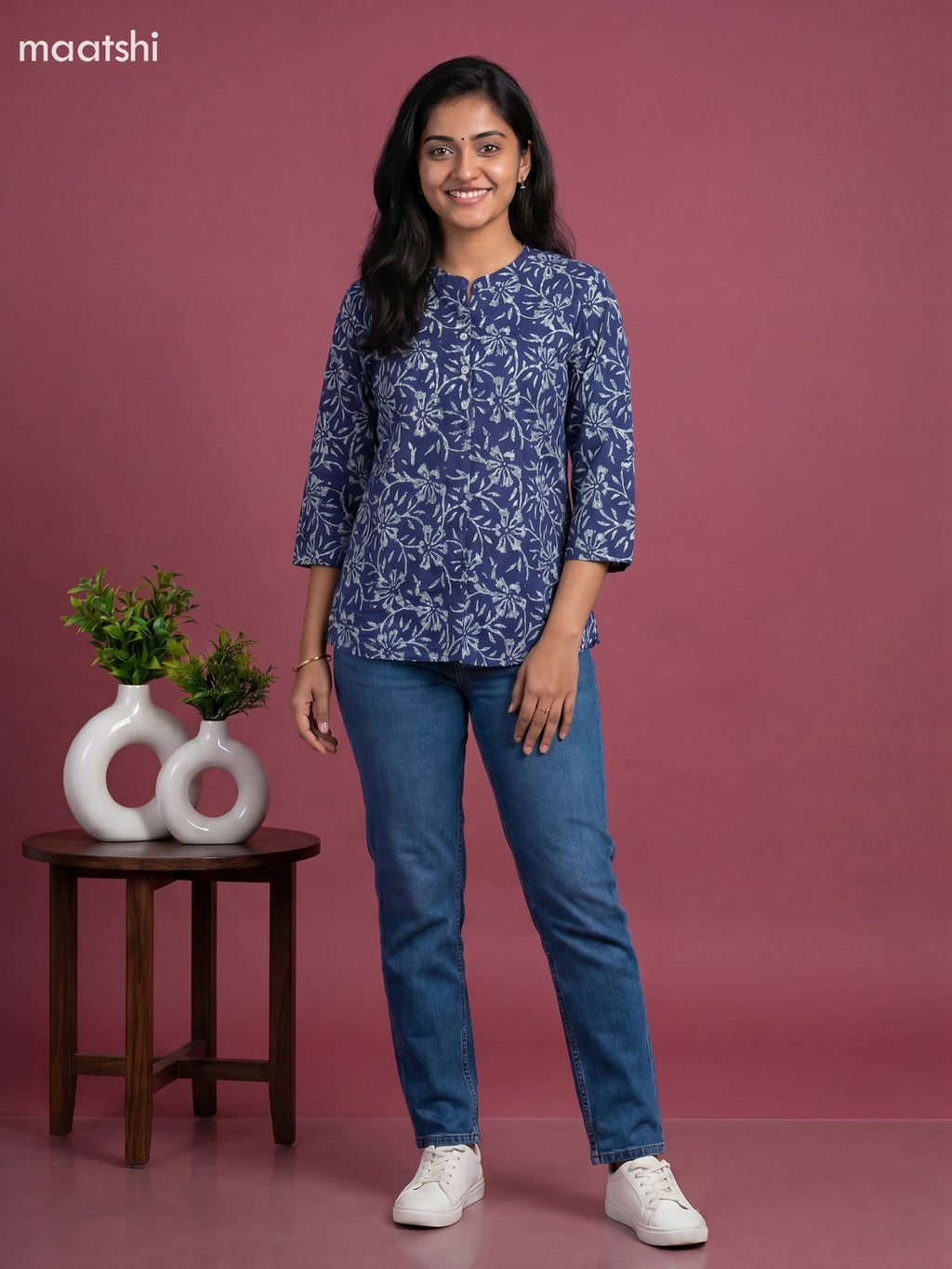 Indigo Blue Cotton Batik Printed Short Kurti
