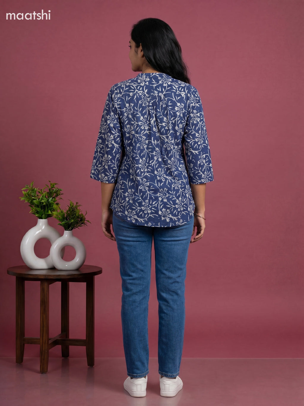 Indigo Blue Cotton Batik Printed Short Kurti