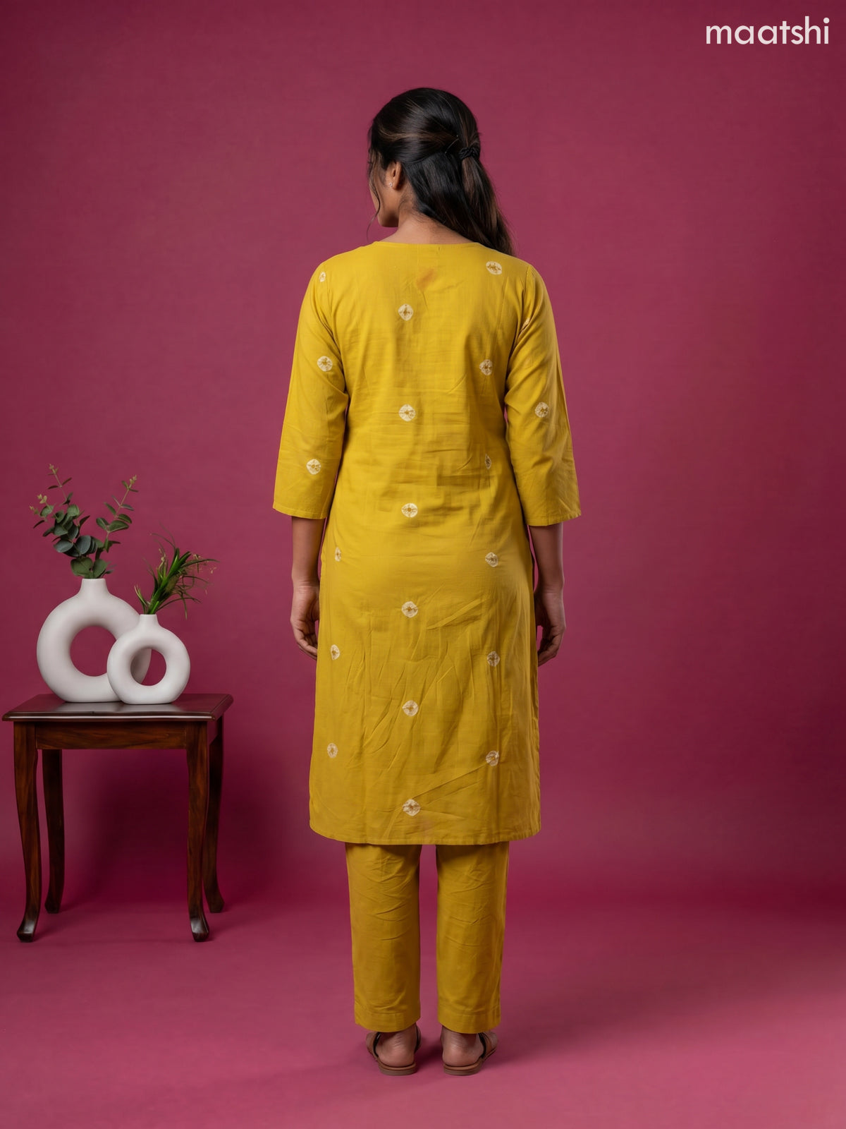 Mustard Yellow Cotton Printed & Simple Embroidery Work Neck Pattern Straight Suit