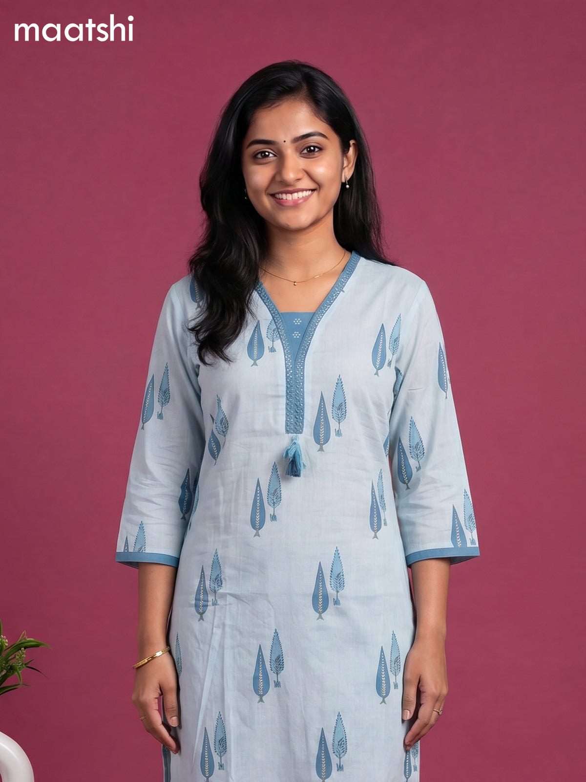 Teal Blue and Blue Cotton Floral Printed Straight Suit