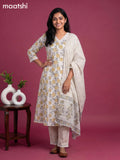 White Cotton Floral Printed & Lace Work A-Line Suit