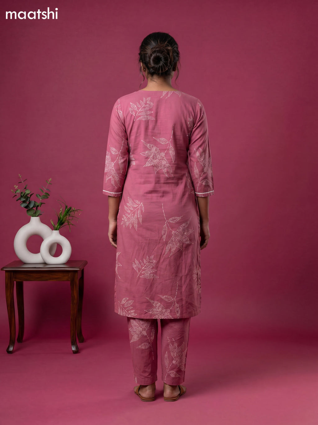 Mauve Pink Cotton Printed & Simple Embroidery Work Straight Suit