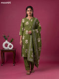 Sap Green Cotton Printed & Simple Embroidery Work Straight Suit