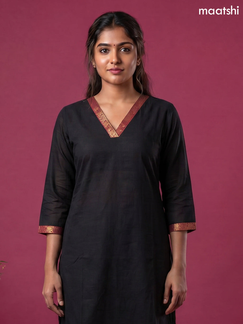 Black Chettinad Cotton Straight Kurti