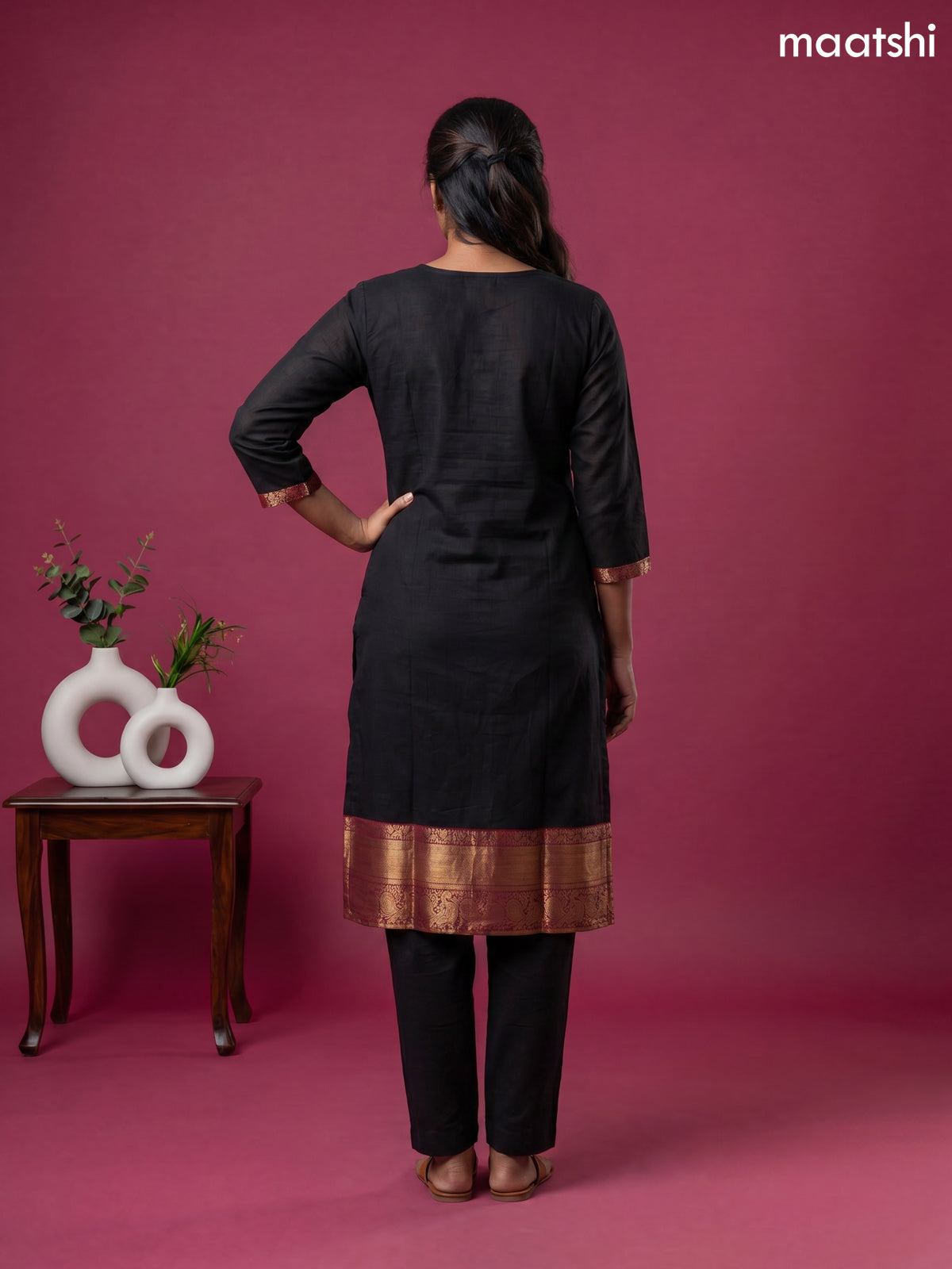 Black Chettinad Cotton Straight Kurti