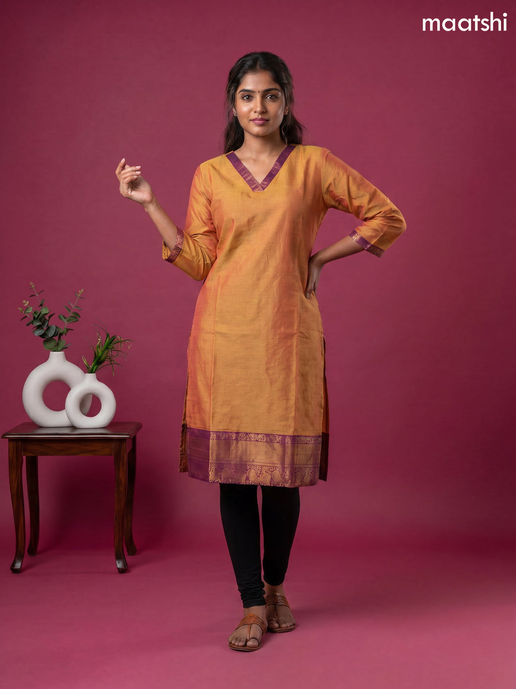 Mustard Yellow Chettinad Cotton Straight Kurti