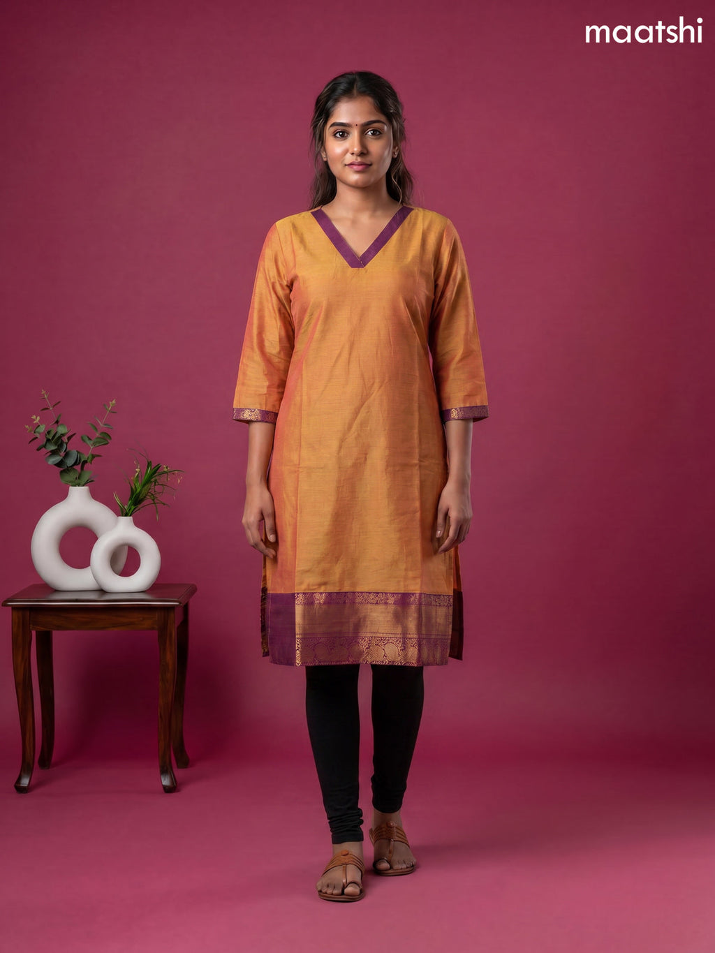 Mustard Yellow Chettinad Cotton Straight Kurti
