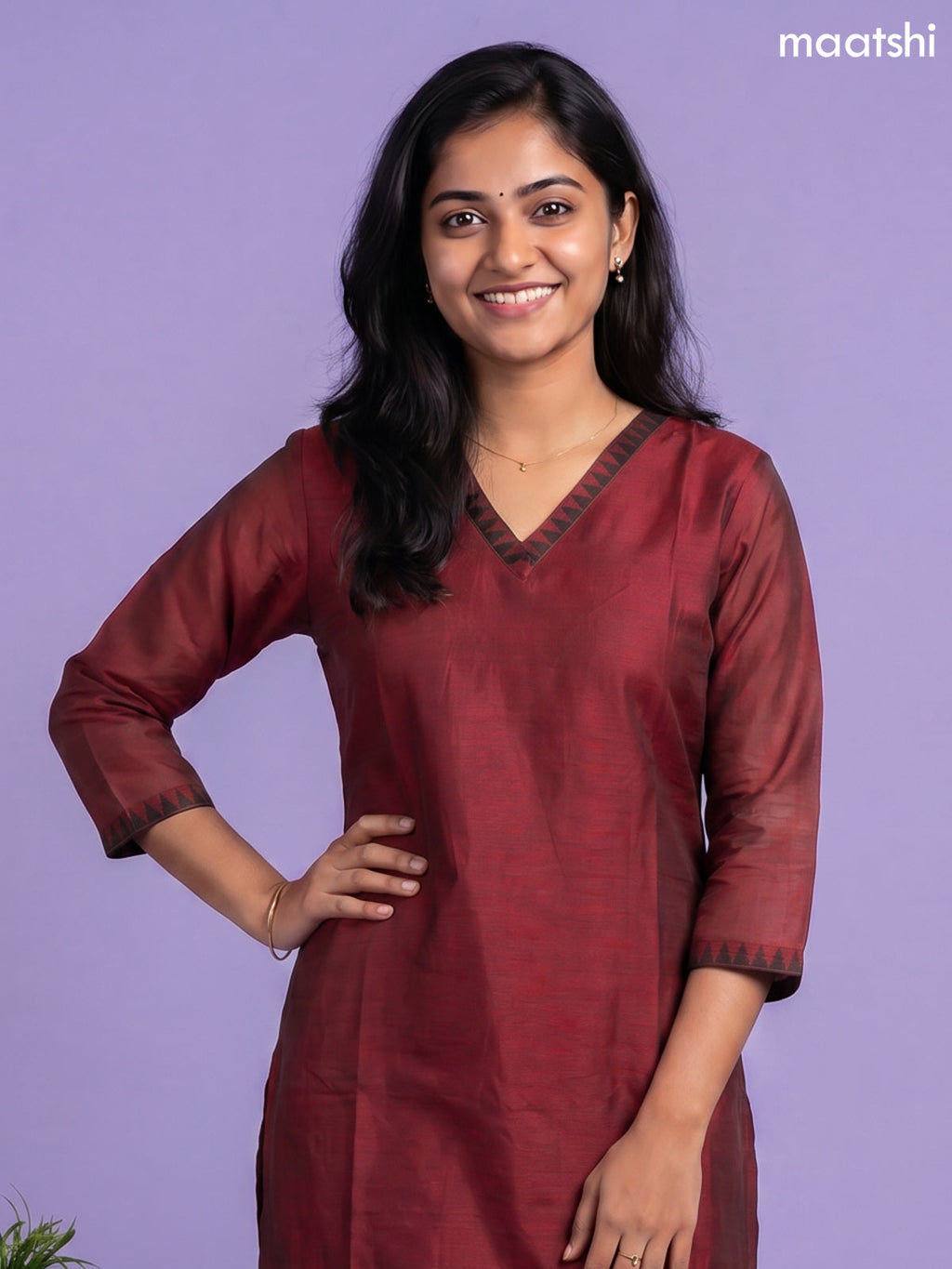 Maroon Chettinad Cotton Straight Kurti
