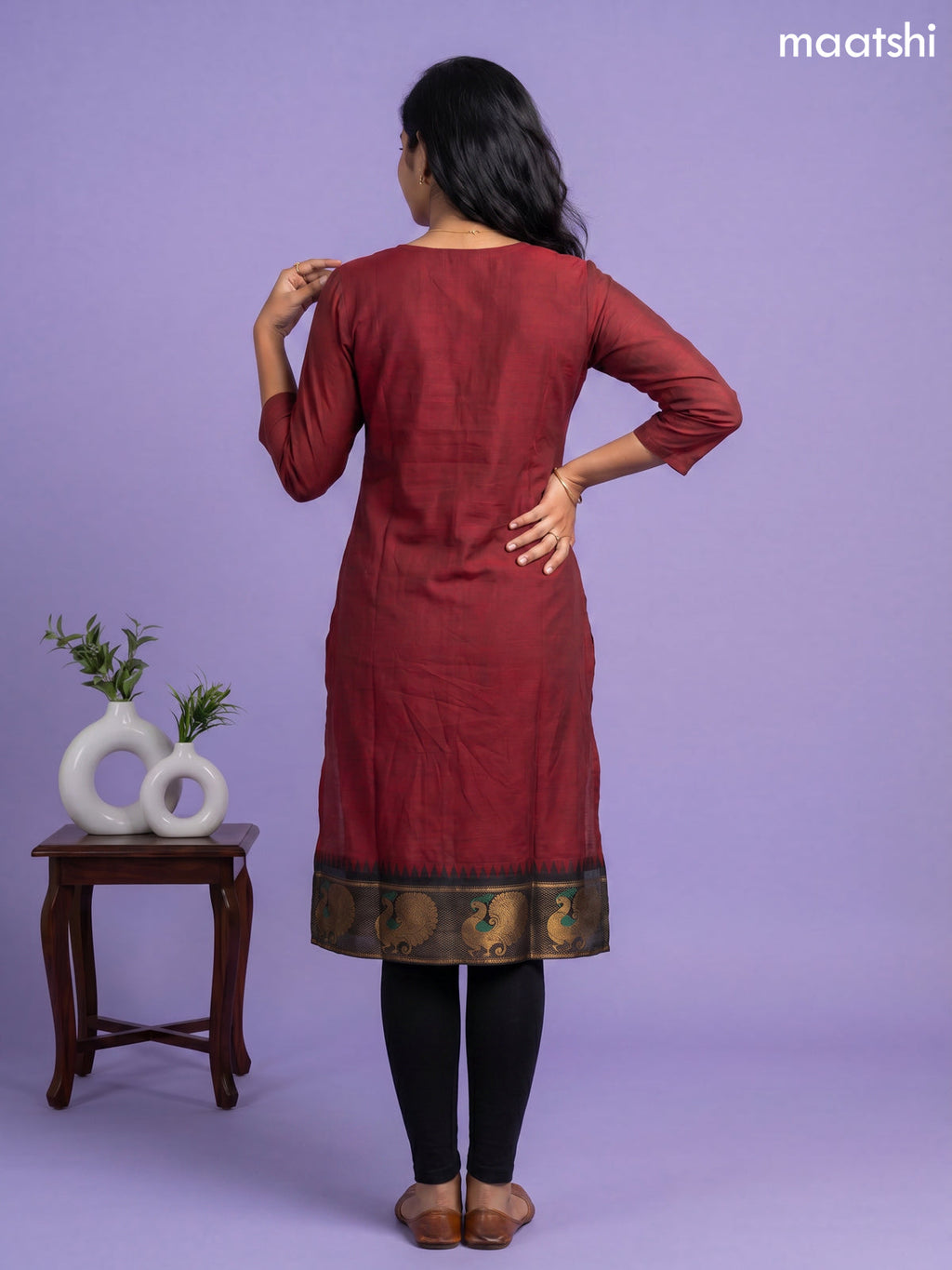 Maroon Chettinad Cotton Straight Kurti