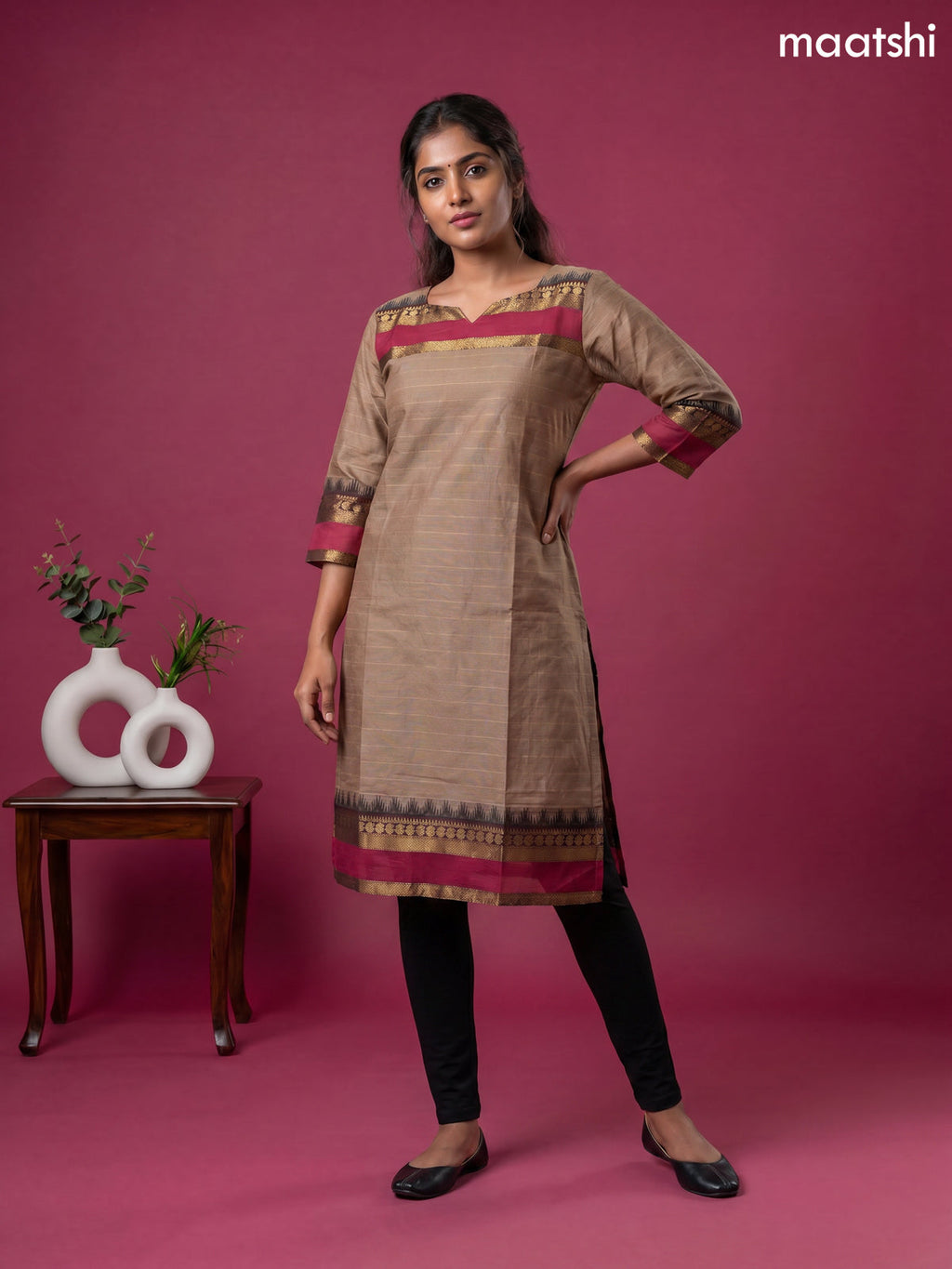 Sandal Chettinad Cotton Straight Kurti