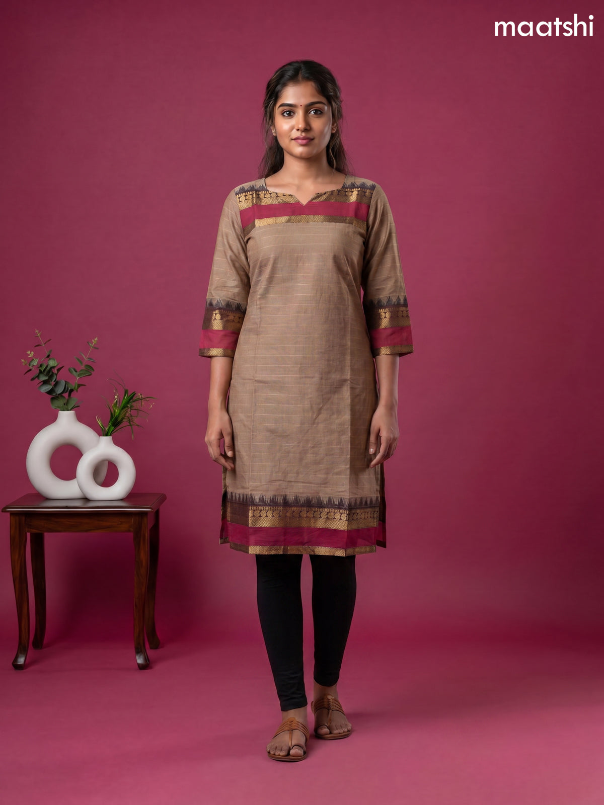Sandal Chettinad Cotton Straight Kurti