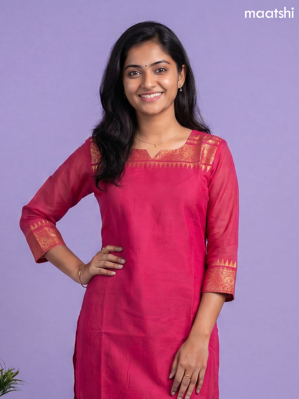 Pink Chettinad Cotton Straight Kurti