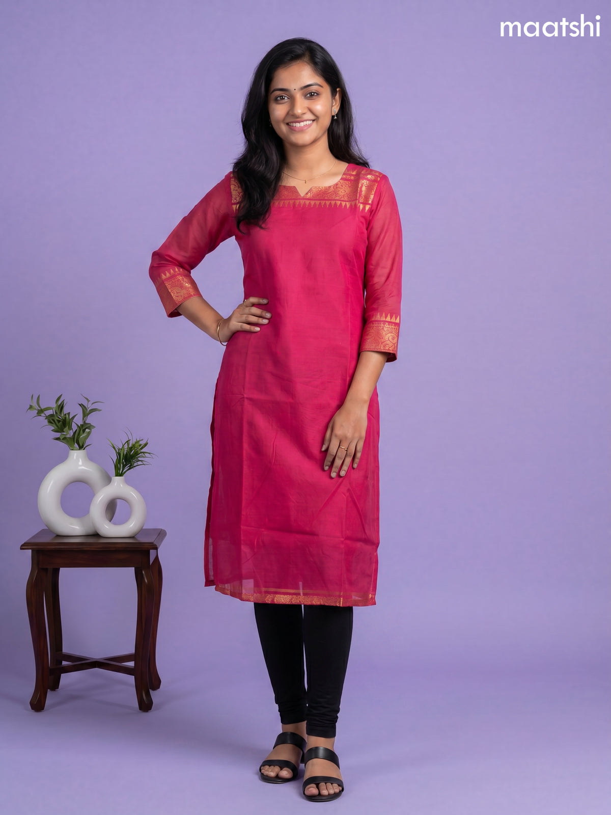 Pink Chettinad Cotton Straight Kurti