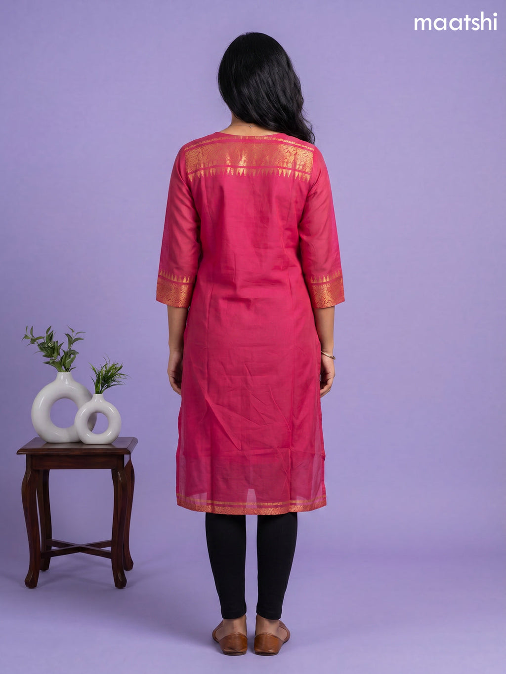 Pink Chettinad Cotton Straight Kurti