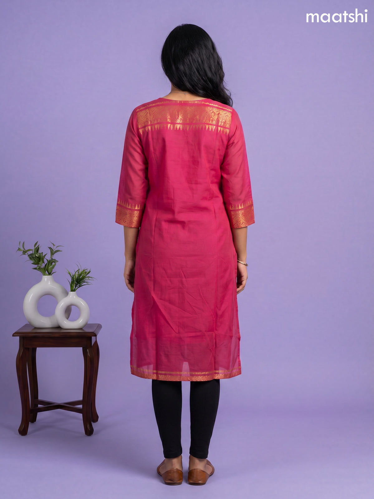 Pink Chettinad Cotton Straight Kurti