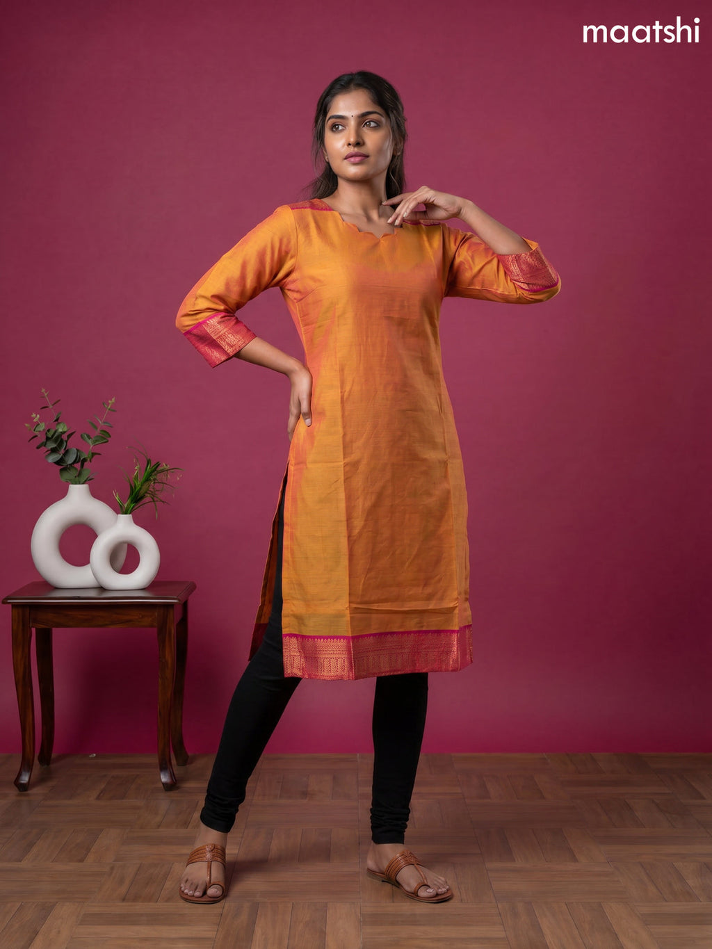 Mustard Yellow Chettinad Cotton Straight Kurti
