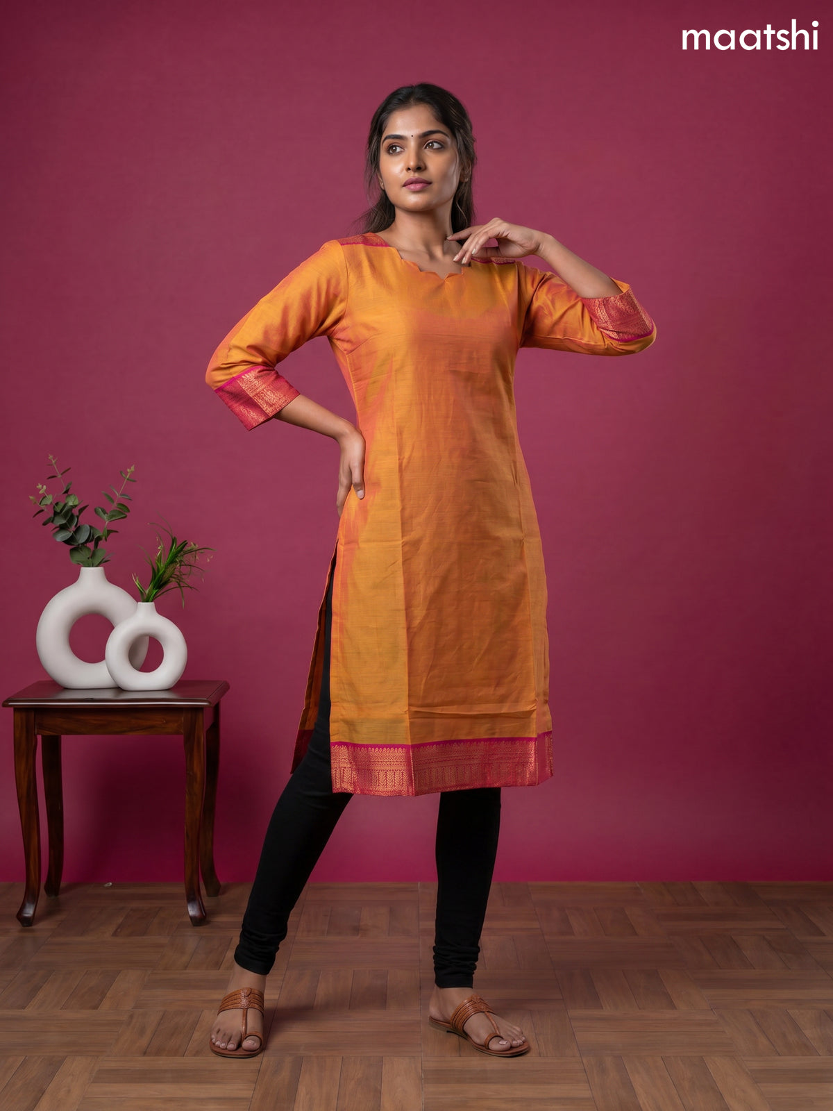 Mustard Yellow Chettinad Cotton Straight Kurti