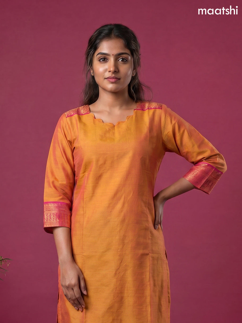 Mustard Yellow Chettinad Cotton Straight Kurti