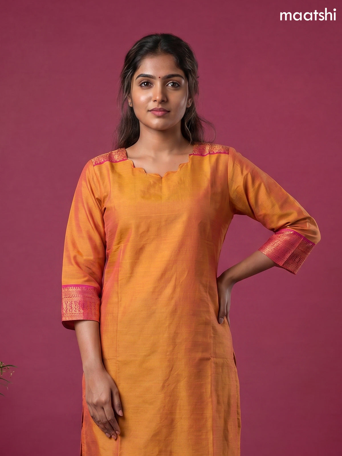 Mustard Yellow Chettinad Cotton Straight Kurti