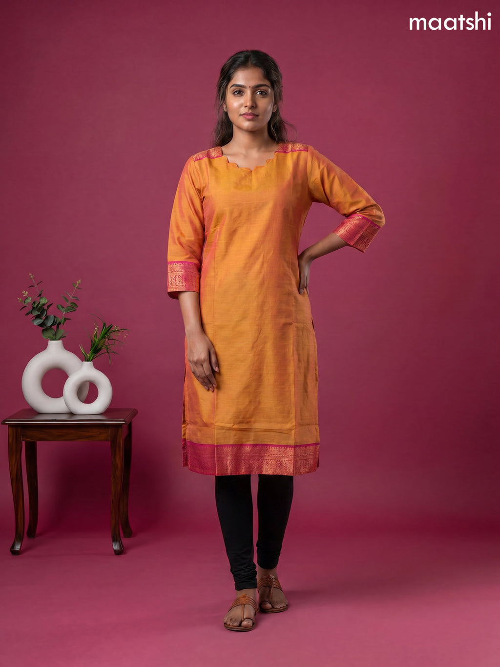 Mustard Yellow Chettinad Cotton Straight Kurti