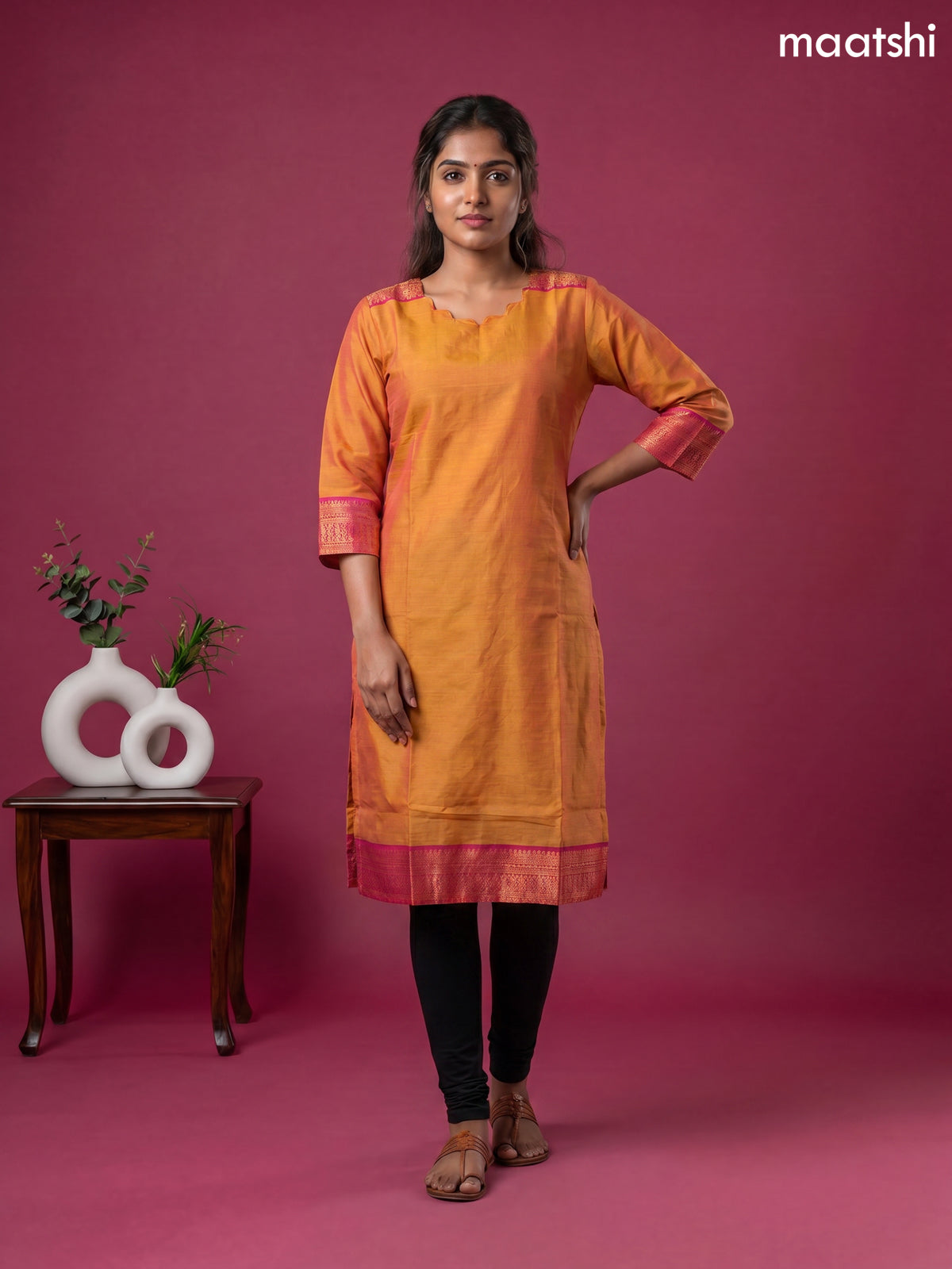 Mustard Yellow Chettinad Cotton Straight Kurti