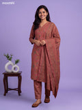 Pastel Pink Cotton Printed & Embroidery Work A-Line Suit