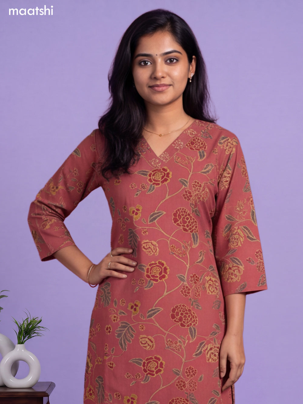 Pastel Pink Cotton Printed & Embroidery Work A-Line Suit