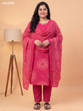 Pink Cotton Bandhai Printed & Embroidery Work Straight Suit