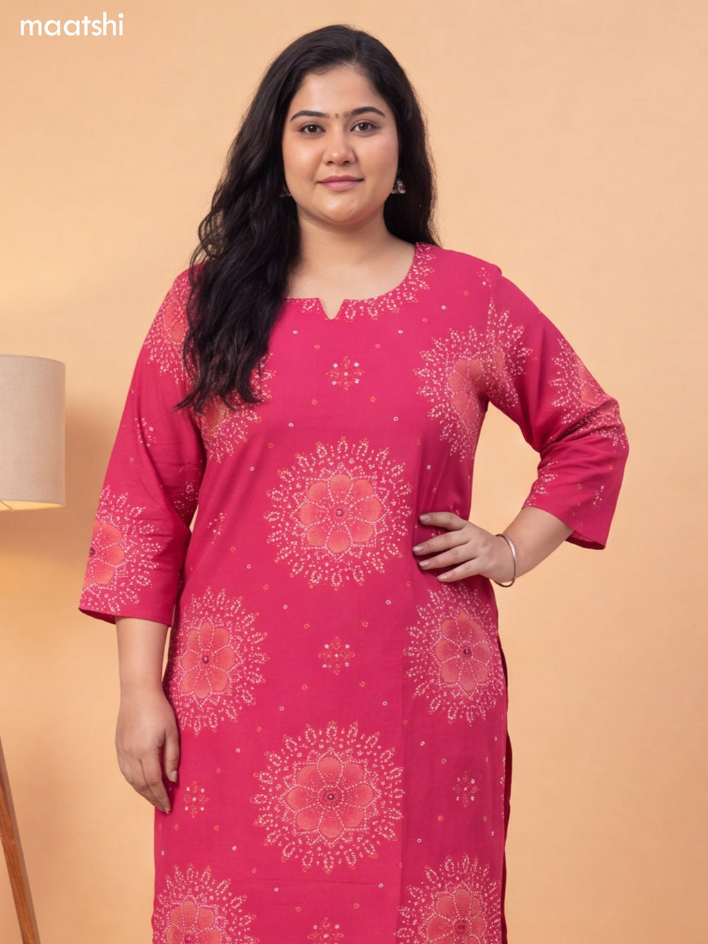 Pink Cotton Bandhai Printed & Embroidery Work Straight Suit