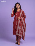 Brown Cotton Pasiley Printed & Simple Embroidery Work Straight Suit