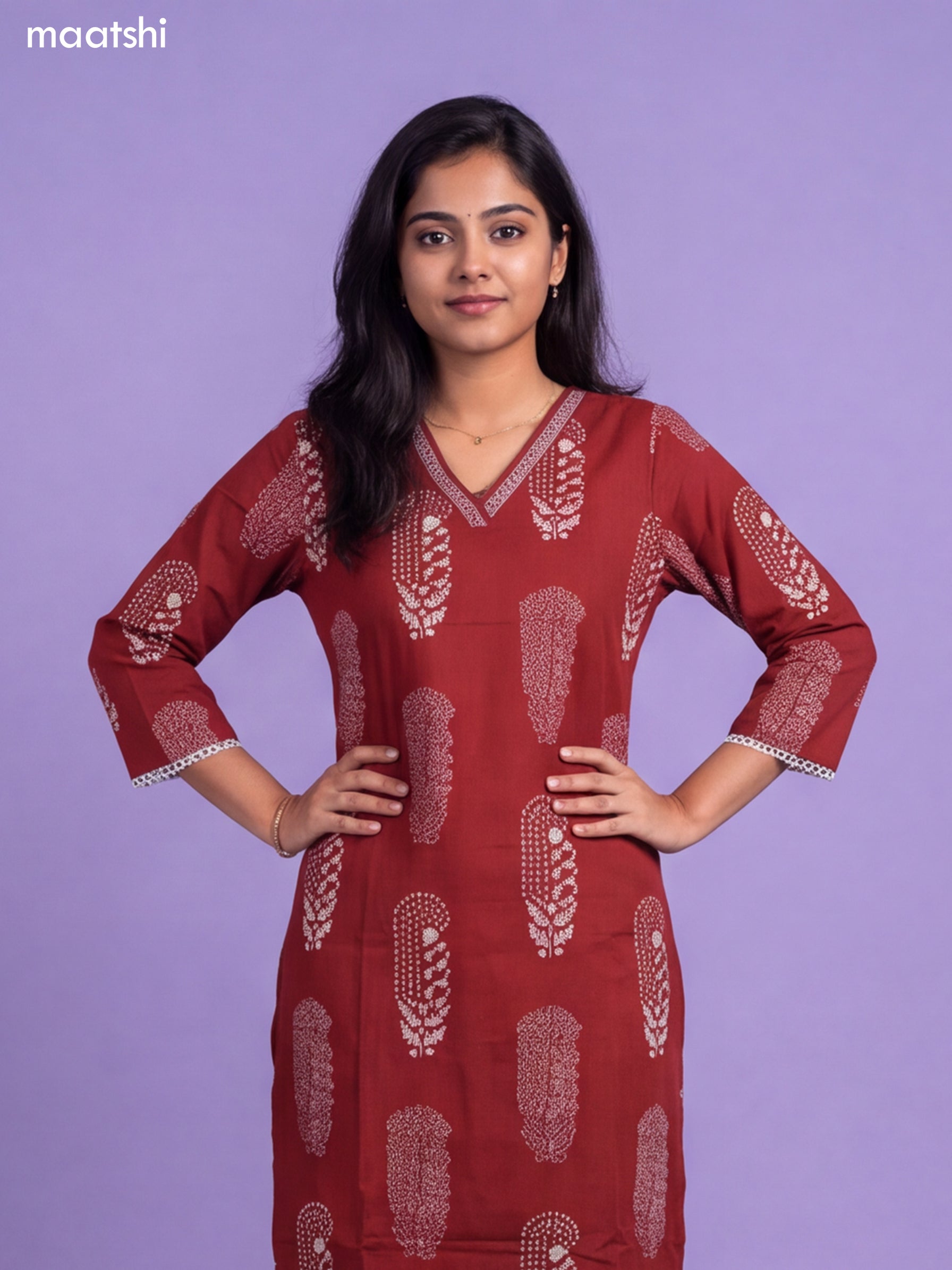 Brown Cotton Pasiley Printed & Simple Embroidery Work Straight Suit