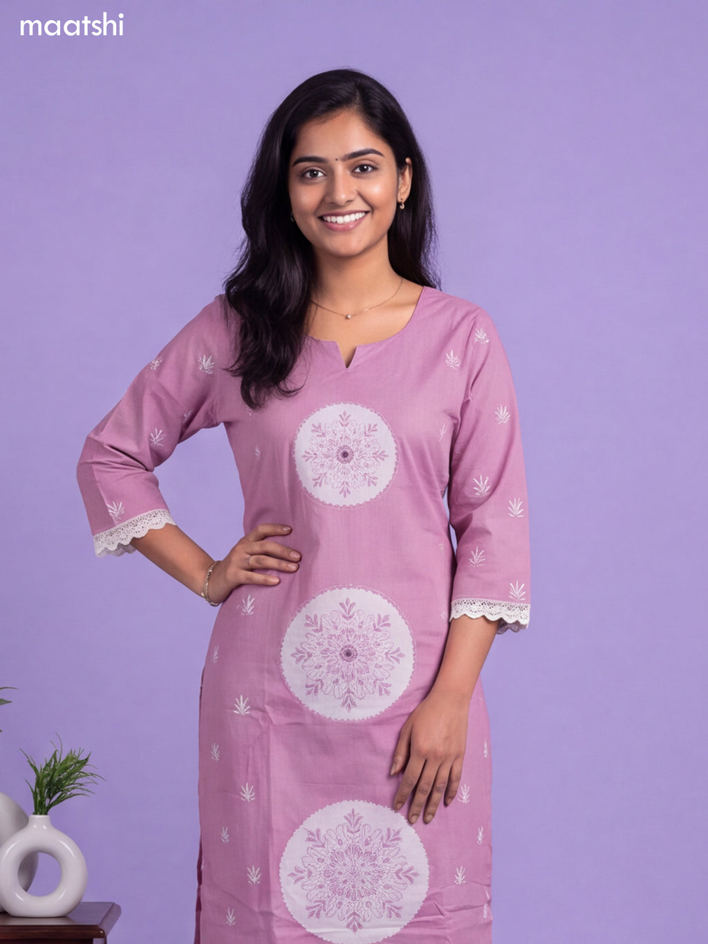Pink Cotton Printed & Simple Embroidery Work Straight Suit